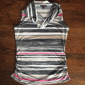 Tunic length cowl neck dressy tank.